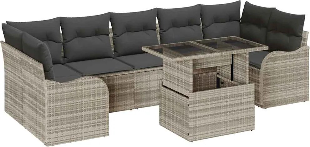 vidaXL Kerti Kanapé Szett párnával 8 pcs Világosszürke Poli rattan