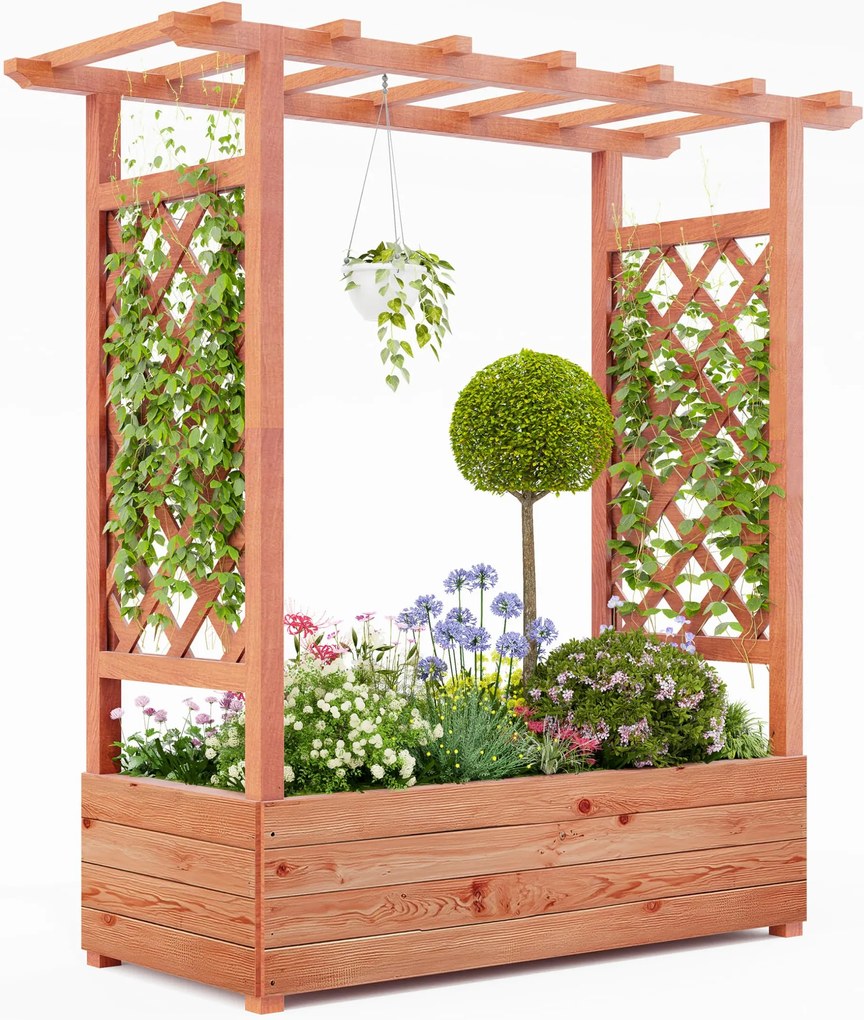 Magaságyás Rácsos Háttal, Vízleeresztő Nyílásokkal, Fából, 110*44*113.5cm