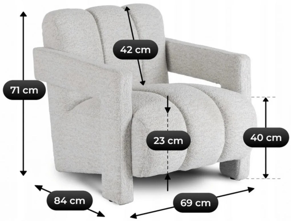 Designer Fotel Szürke Bouclé Kárpittal. BENDER