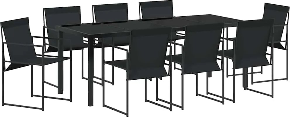 vidaXL Kert étkező szett 9 pcs Fekete Porszórt acél
