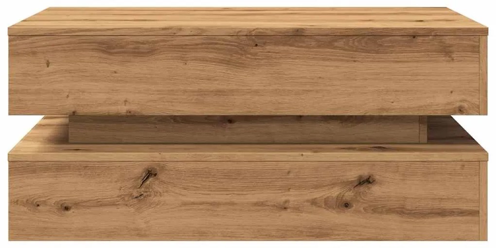 kézműves tölgy színű dohányzóasztal LED-lámpákkal 90x50x40 cm