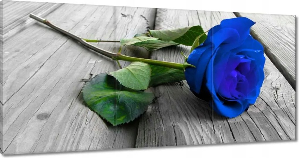 Vászonkép 60x30 Kék rózsa a deszkákon