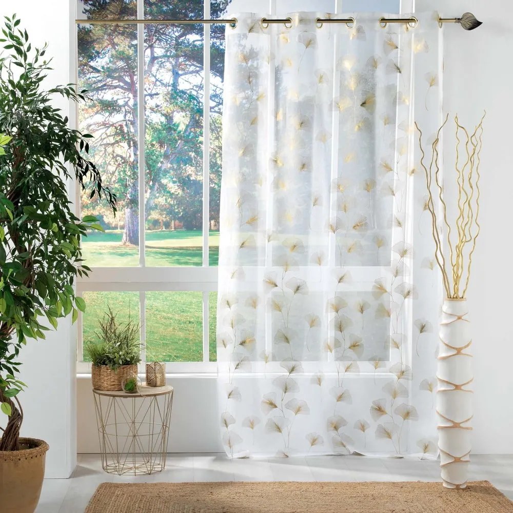 Fehér-aranyszínű átlátszó függöny 140x240 cm Ginkgold – douceur d'intérieur