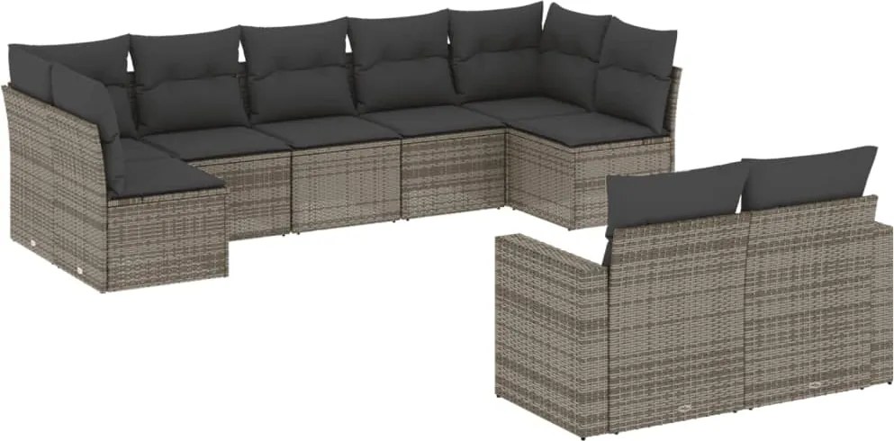 vidaXL 9 részes szürke polyrattan kerti ülőgarnitúra párnákkal