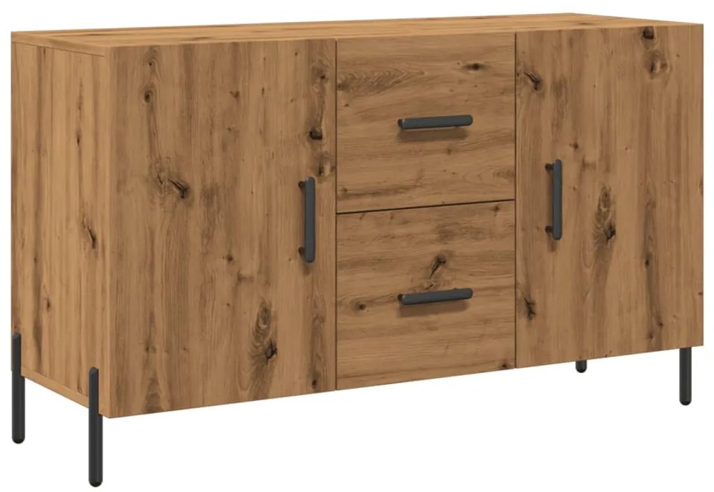 kézműves tölgy színű szerelt fa tálalószekrény 100 x 36 x 60 cm