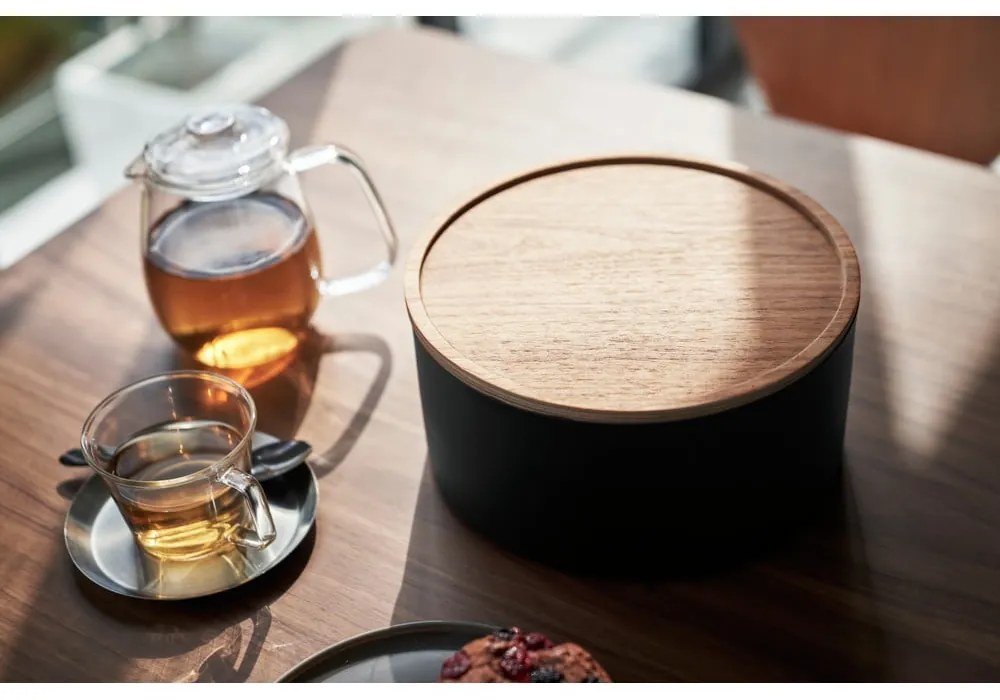 Fekete fedeles fém tárolódoboz ø 22x11 cm Rin – YAMAZAKI