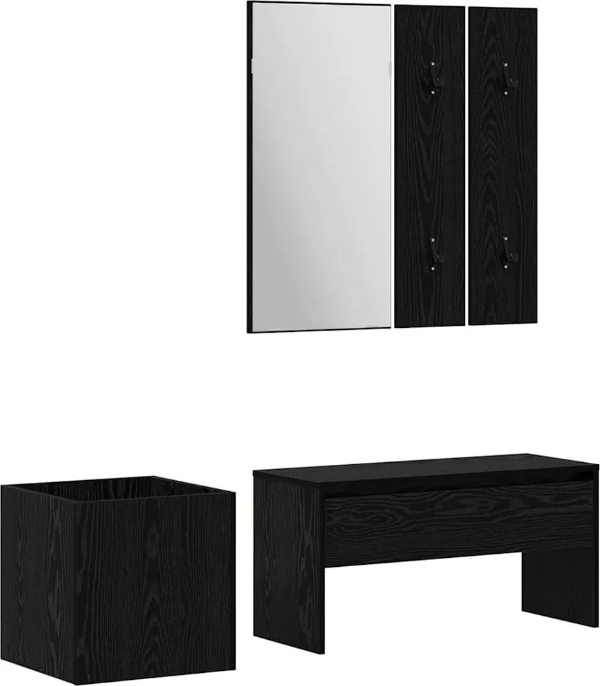 vidaXL Előszoba bútorkészlet Falra szerelhető tükörrel 5 pcs Faanyag