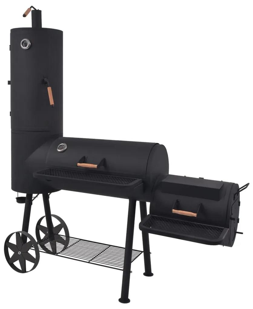 vidaXL faszenes BBQ grillsütő alsó polccal, fekete XXL