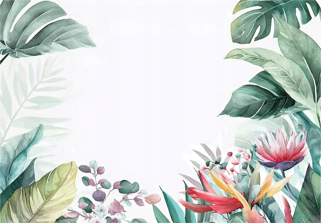 Fotótapéta Dzsungel Levelek Zöld Virágok Falra Hálószoba Nappali 350x250