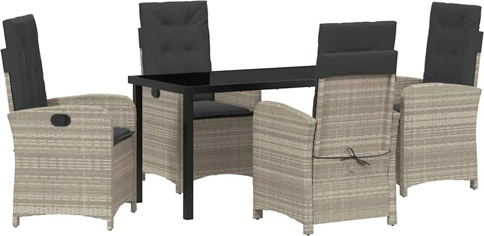 vidaXL Kert étkező szett párnával 5 pcs Világosszürke polirattan