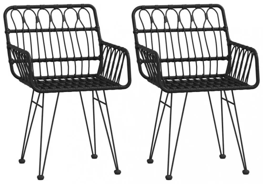 2 db fekete PE rattan karfás kerti szék 56 x 64 x 80 cm