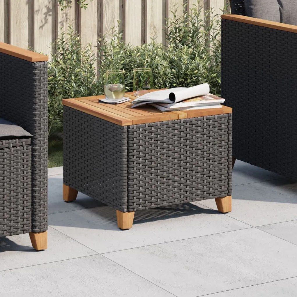 vidaXL fekete polyrattan és akácfa kerti asztal 45 x 45 x 37 cm