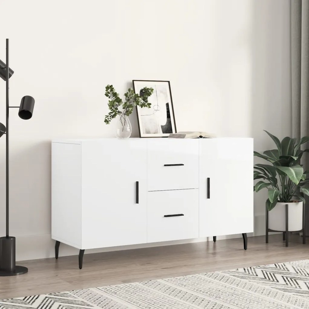 magasfényű fehér szerelt fa tálalószekrény 100 x 36 x 60 cm