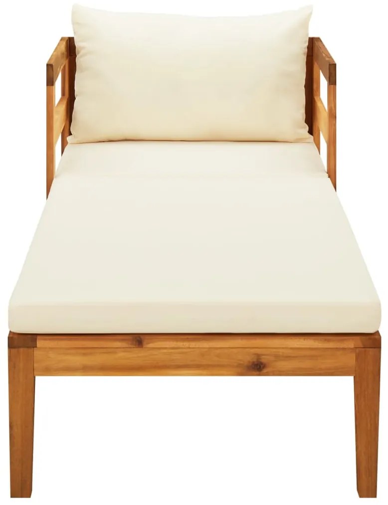 Tömör akácfa napozóágy krémfehér párnákkal