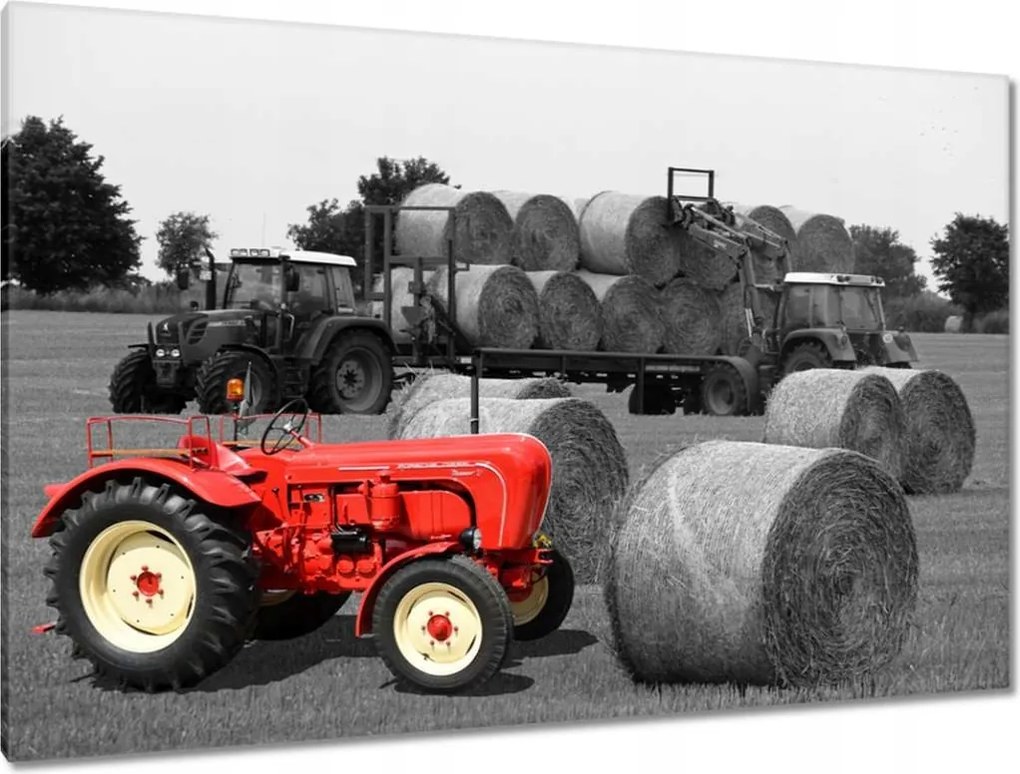 Vászonkép 120x80 Aratás Vörös traktor