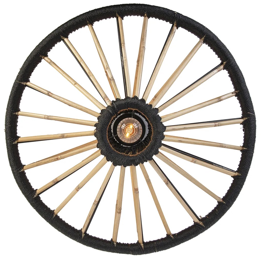 Keleti stílusú mennyezeti lámpa bambuszból feketével 60 cm - Evalin