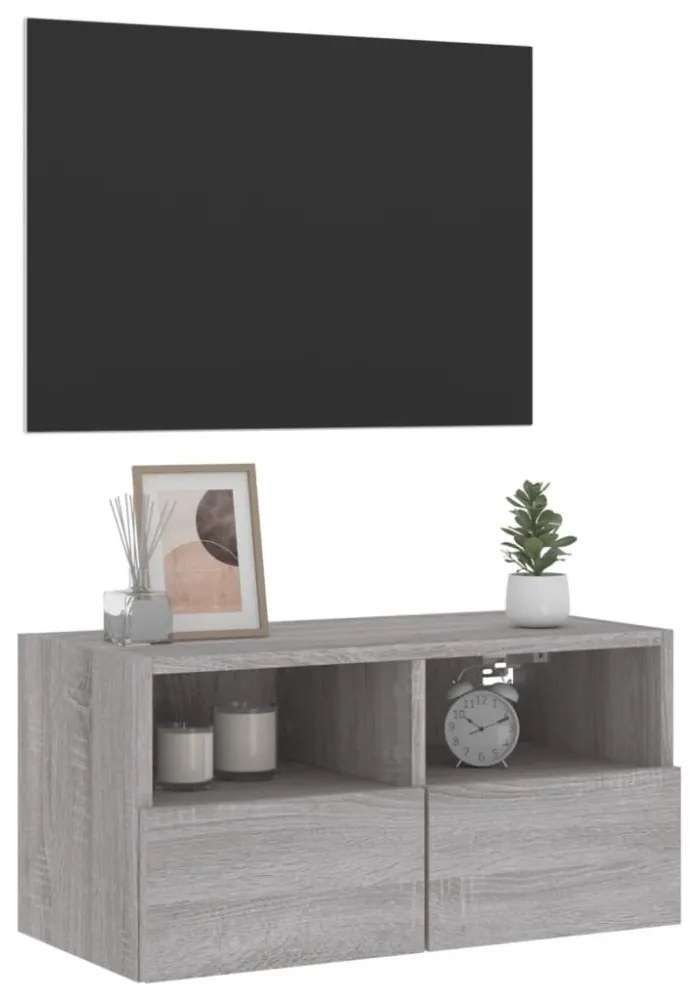 szürke sonoma színű szerelt fa fali TV-szekrény 60 x 30 x 30 cm