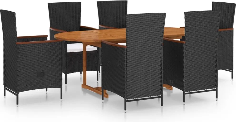 vidaXL 7 részes fekete polyrattan kerti étkezőgarnitúra