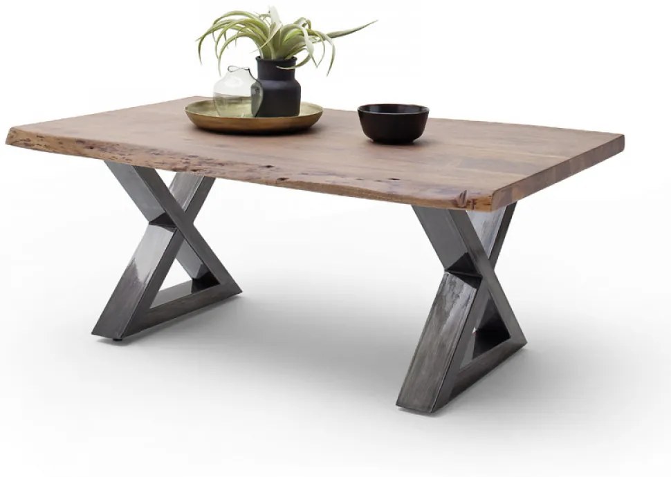 CARTAGENA dohányzó asztal akácfa 110x70cm - X alakú antikolt lábbal - Dió