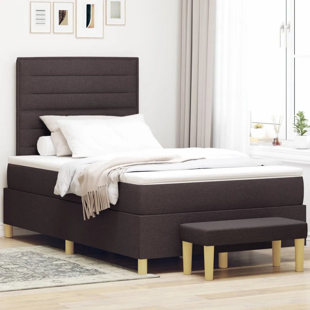 Box Spring ágy matraccal és paddal, sötétbarna, 120x190 cm, szövet