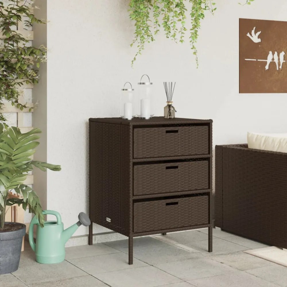 barna polyrattan kerti tárolószekrény 55 x 59 x 80 cm