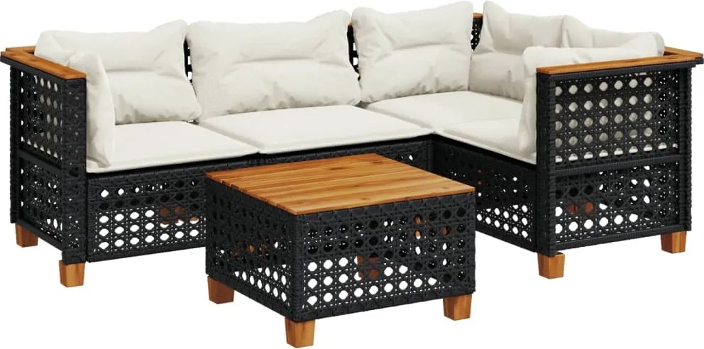 vidaXL 5 részes fekete polyrattan kerti kanapészett párnákkal