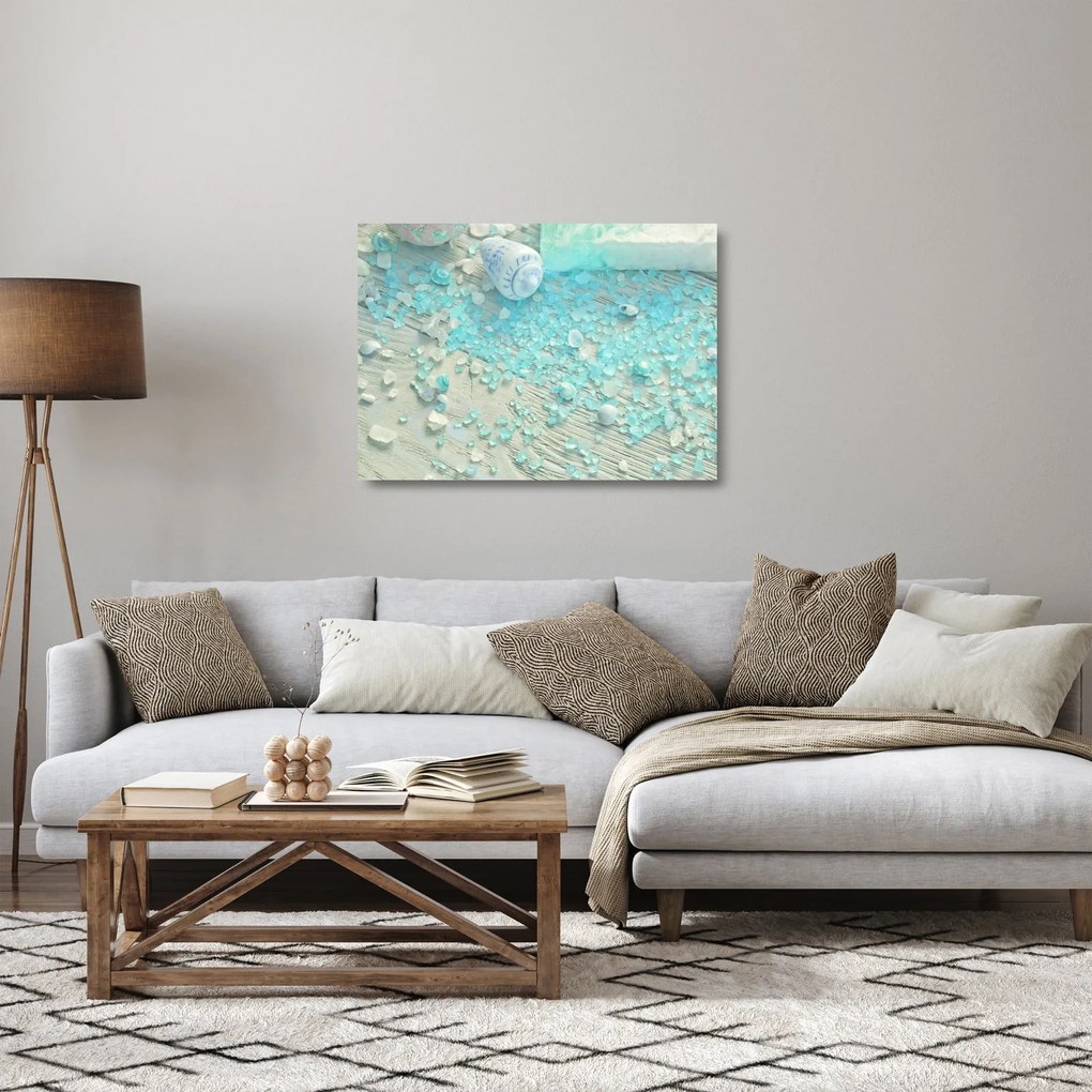 Kép - Tengerparti hangulat türkiz árnyalatokban (üvegen) (70x50 cm)