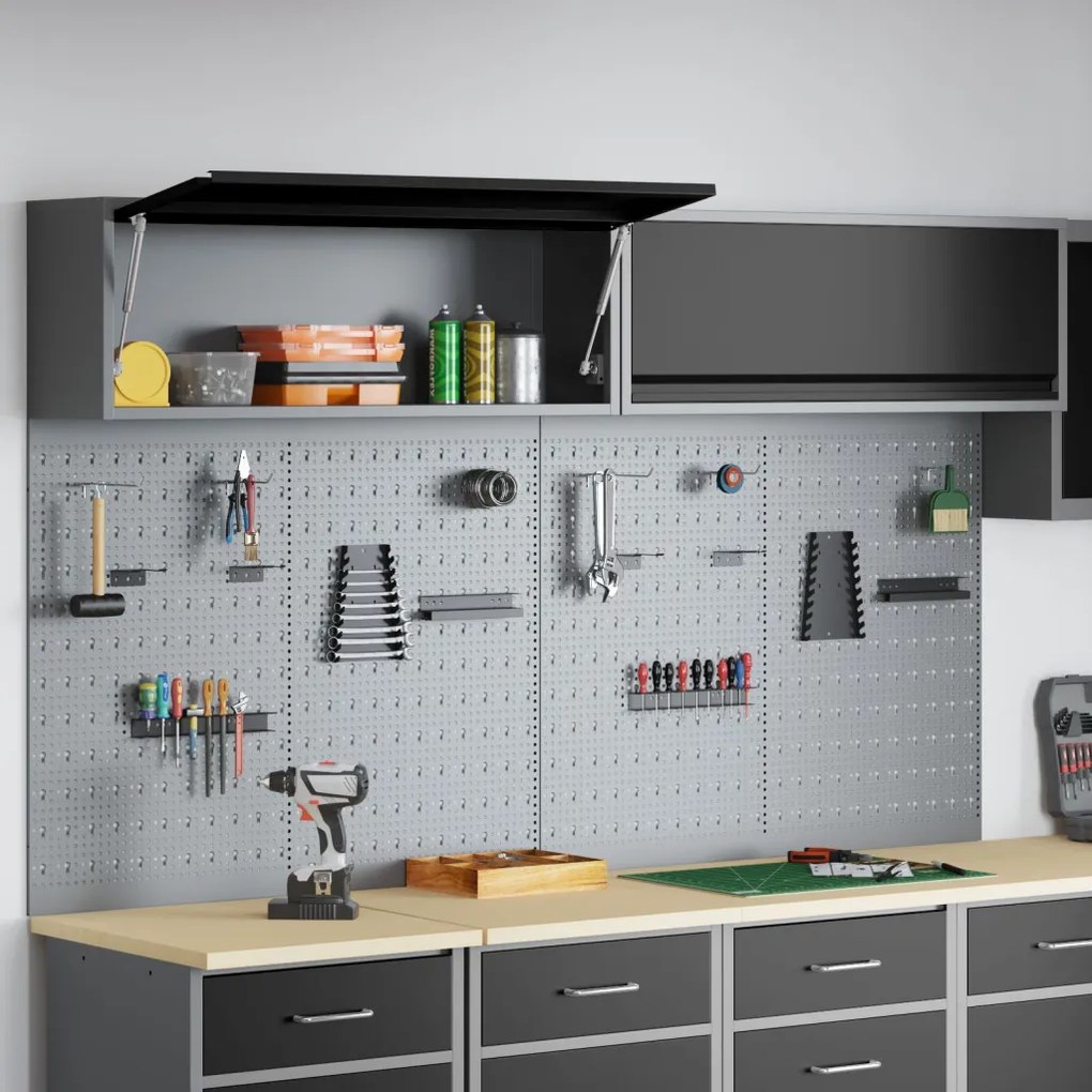 6 darabos szerszámos szekrény és pegboard készlet falra szerelhető fekete fém