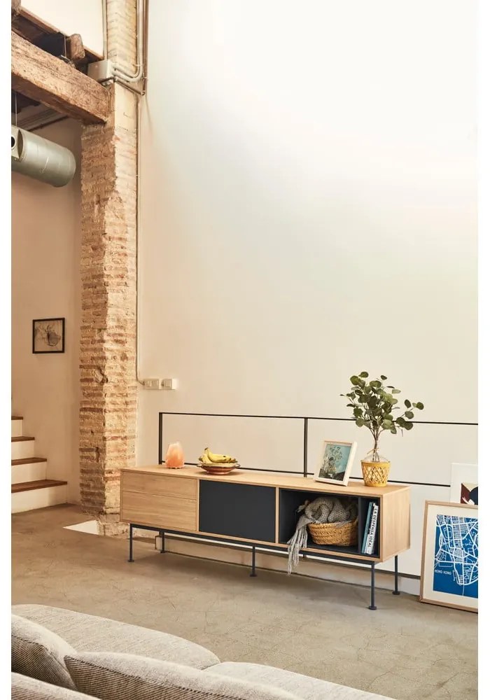 Yoko antracitszürke TV-állvány tölgyfa dekorral - Teulat