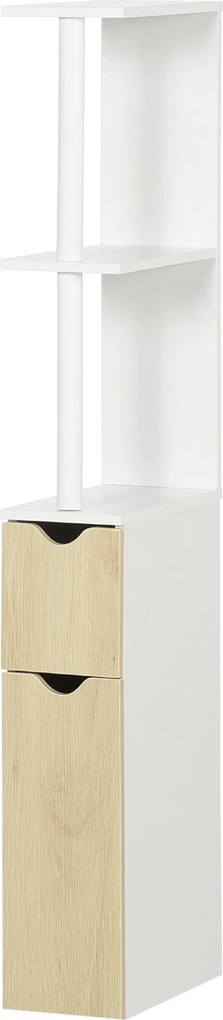 kleankin Fürdőszoba Oszlop 2 Polccal és 2 Szekrénnyel, Magas Fürdőszoba Szekrény Térkihasználó MDF-ből, 15.2x29.8x118cm, Természetes fa | Aosom