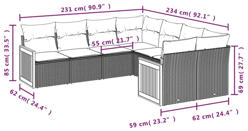 8 részes bézs polyrattan kerti ülőgarnitúra párnával