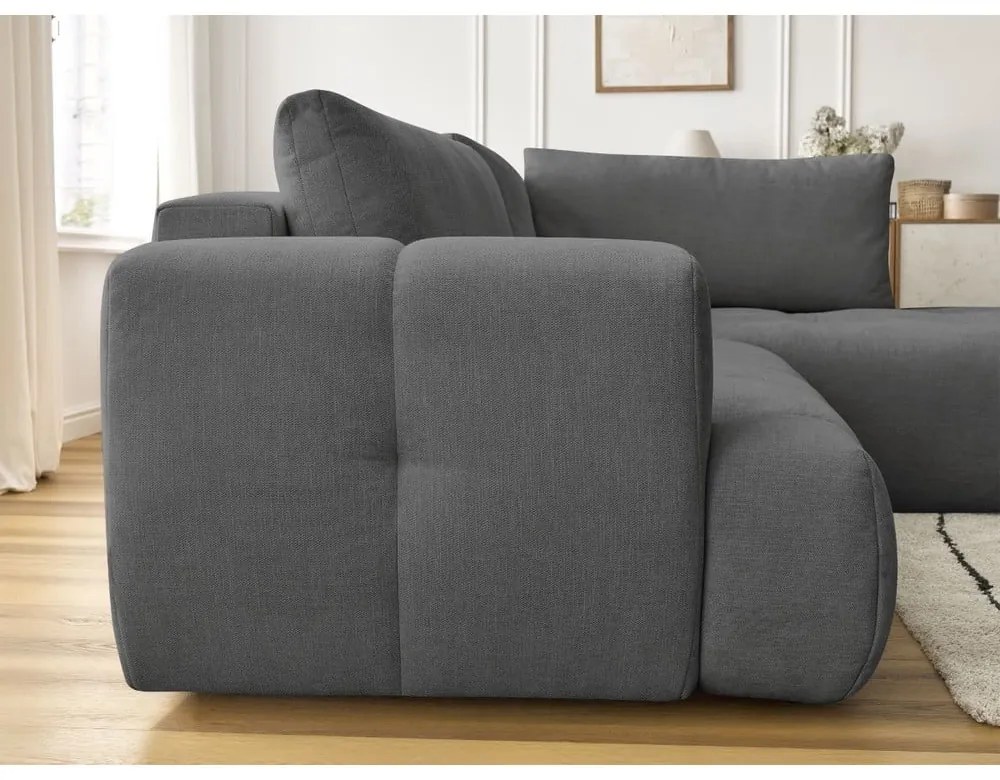 Sötétszürke kinyitható-tárolóhelyes sarokkanapé (jobb oldali-L alakú) Fuji – Bobochic Paris