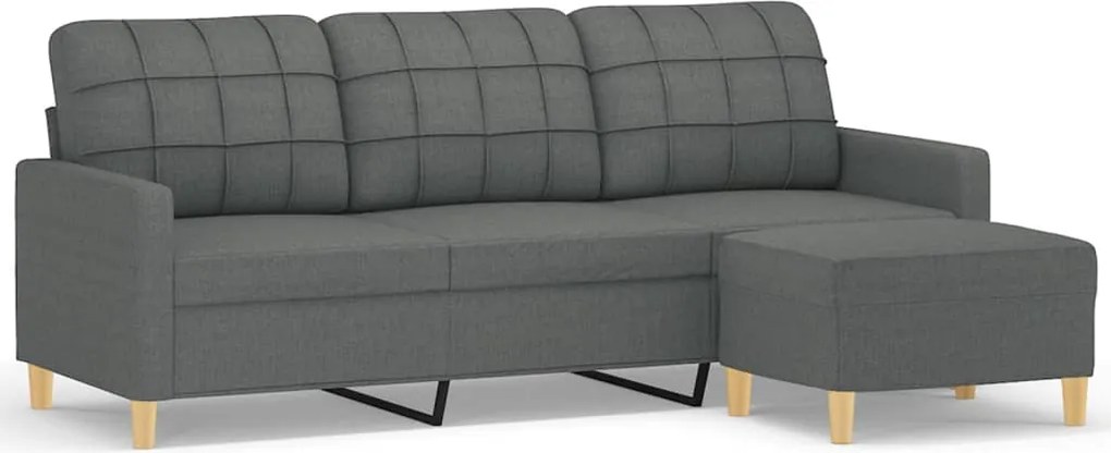 vidaXL 3 személyes sötétszürke szövet kanapé lábtartóval 180 cm