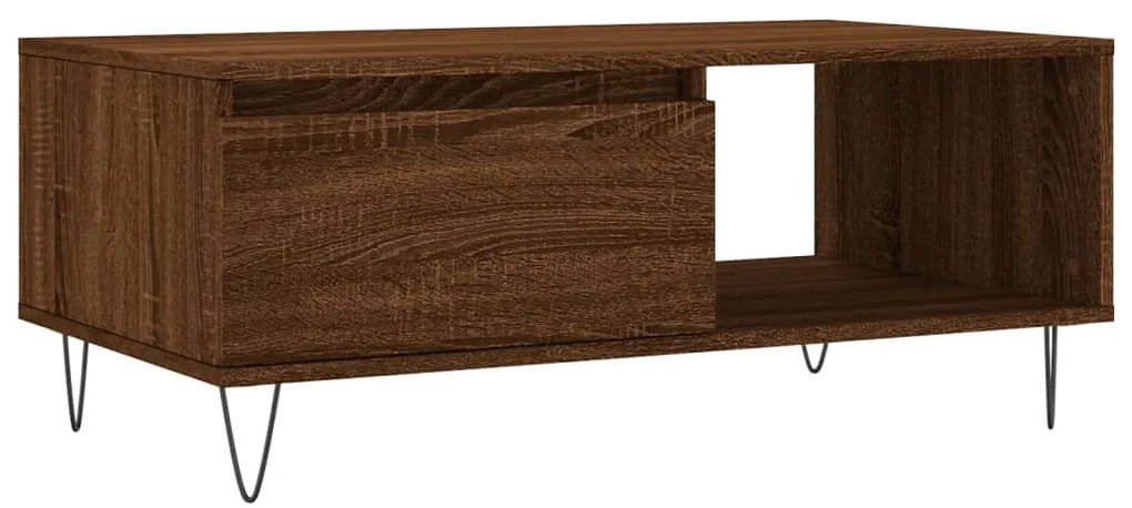 Barna tölgyszínű szerelt fa dohányzóasztal 90x50x36,5 cm