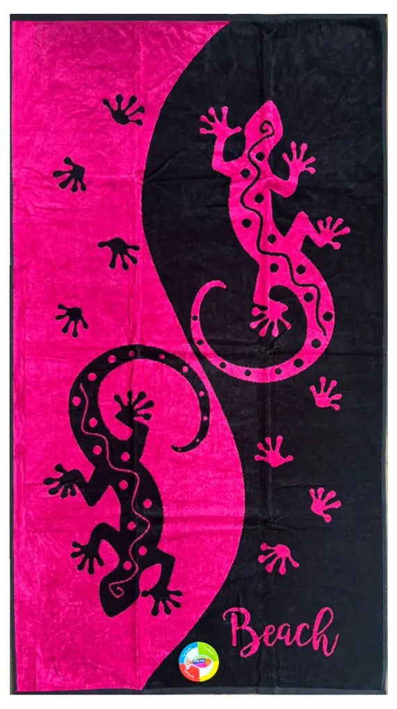 Salina gekkó pink-fekete strandtörölköző