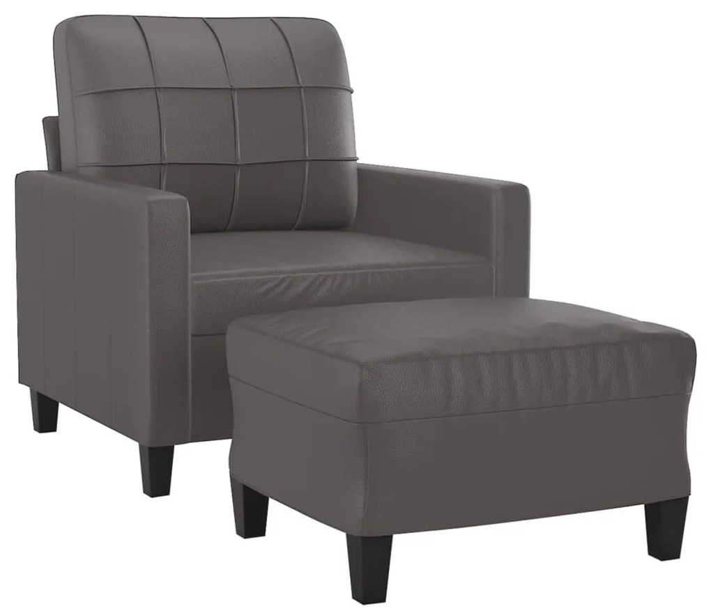 szürke műbőr kanapéfotel lábtartóval 60 cm