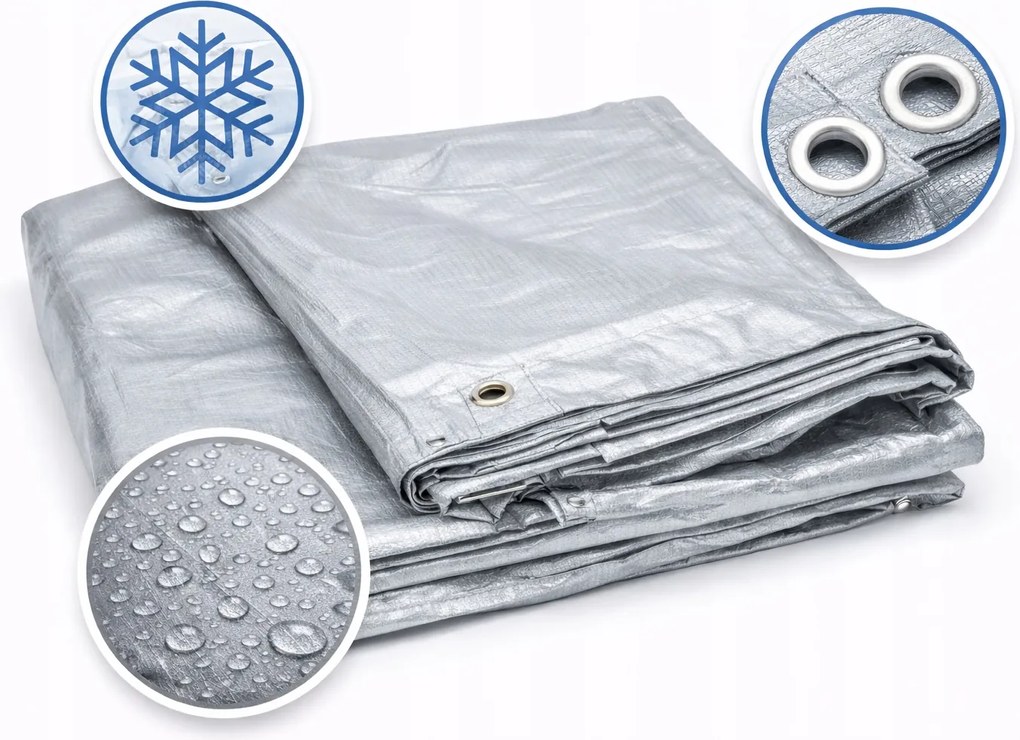 Ponyva 6X8M Ezüst Extra Vastag Vízálló Takaróponyva Szemekkel