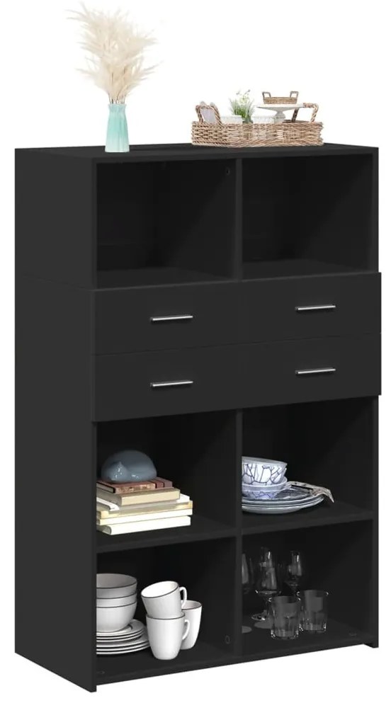 fekete szerelt fa magasszekrény 80 x 42,5 x 124 cm