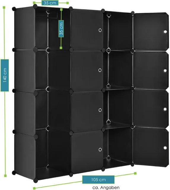 Ruhásszekrény 12 kombinálható rekesszel fekete színben