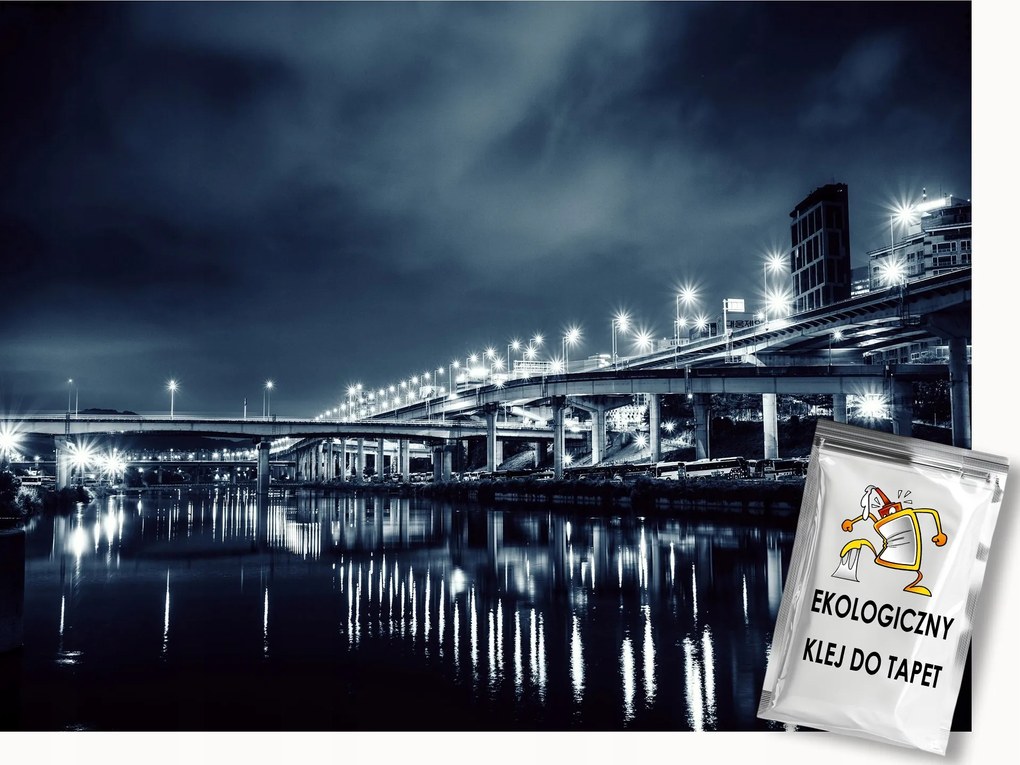 Fotótapéta Flizelina Város Éjszaka Híd Folyó Épületek 350x250 ragasztó