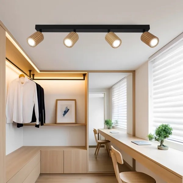 Brilagi - Spotlámpa MODERN WOOD 4xGU10/8W/230V fa/fekete