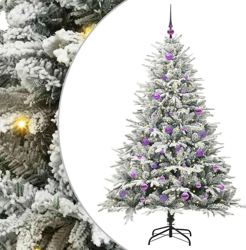 vidaXL Műfenyő világítással és gömbkészlettel Zöld 150 cm PVC és PE