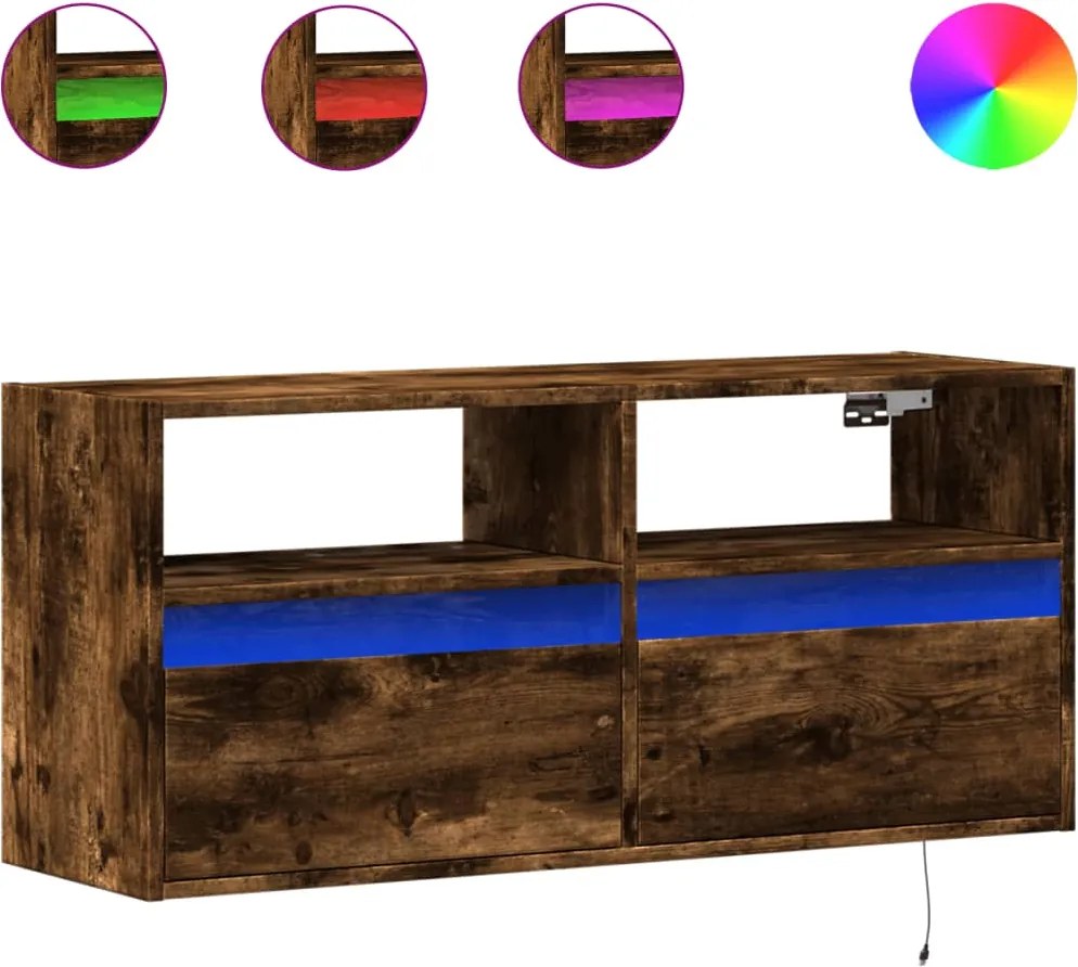 vidaXL füstös tölgy színű fali TV-szekrény LED-ekkel 100x31x45 cm