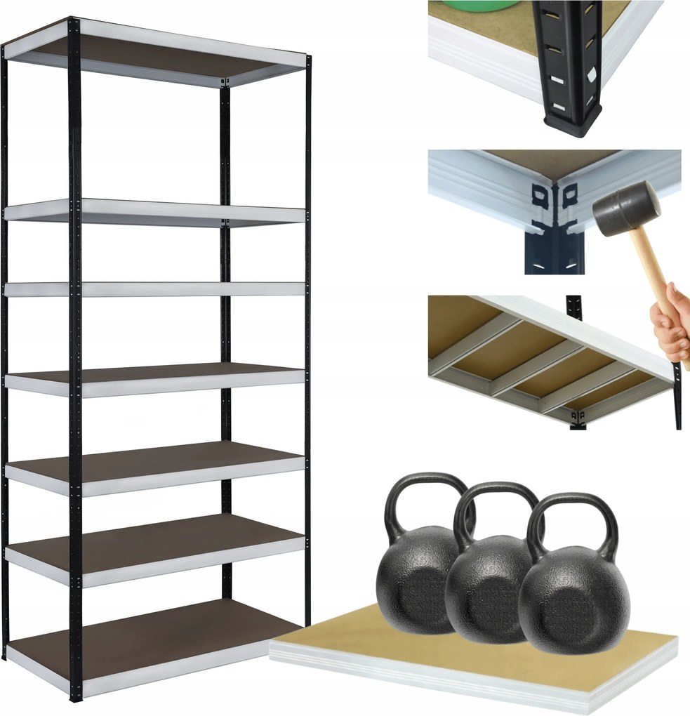 Tárolószekrény fém állvány Helios 270x100x60cm 7Px350kg Magas Erős