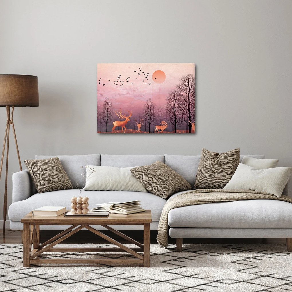 Kép - Szarvas a lenyugvó nap fényében (70x50 cm)