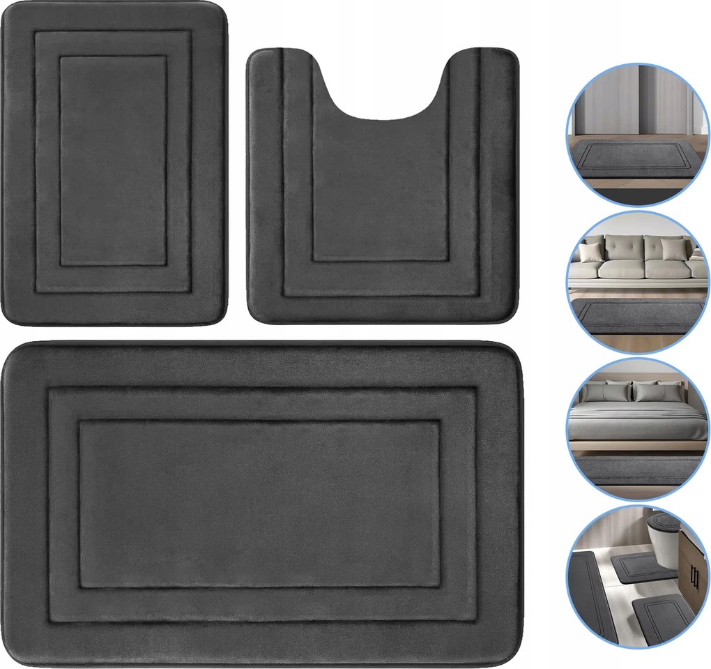 3db Fürdőszobaszőnyeg Szett Csúszásgátló Puha Vastagság