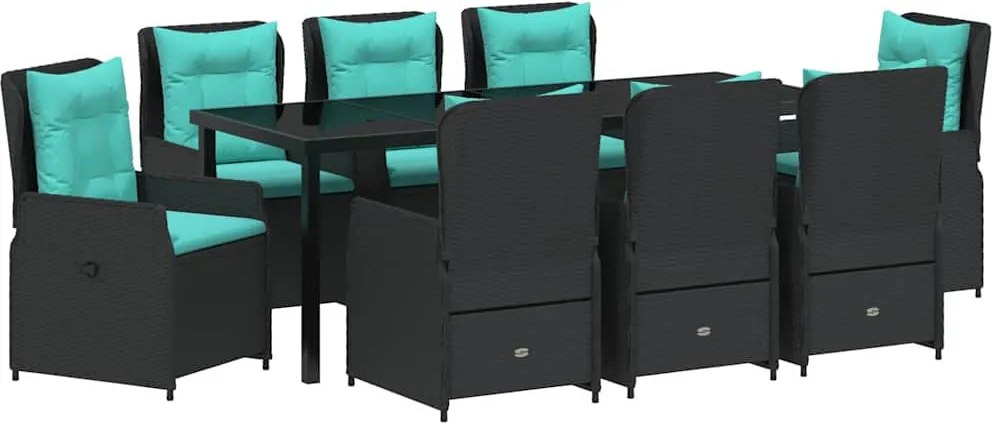 vidaXL Kert étkező szett 9 pcs Fekete Poli rattan
