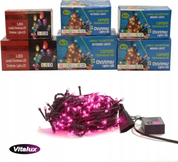 Beltéri Karácsonyfa Lámpa 100 Led Rózsaszín Vitalux LM002-2