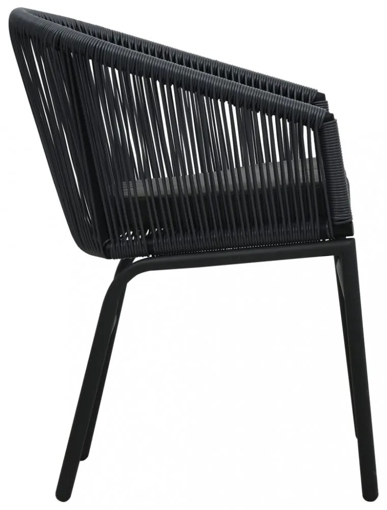 3 darabos fekete PE rattan bisztrószett párnával
