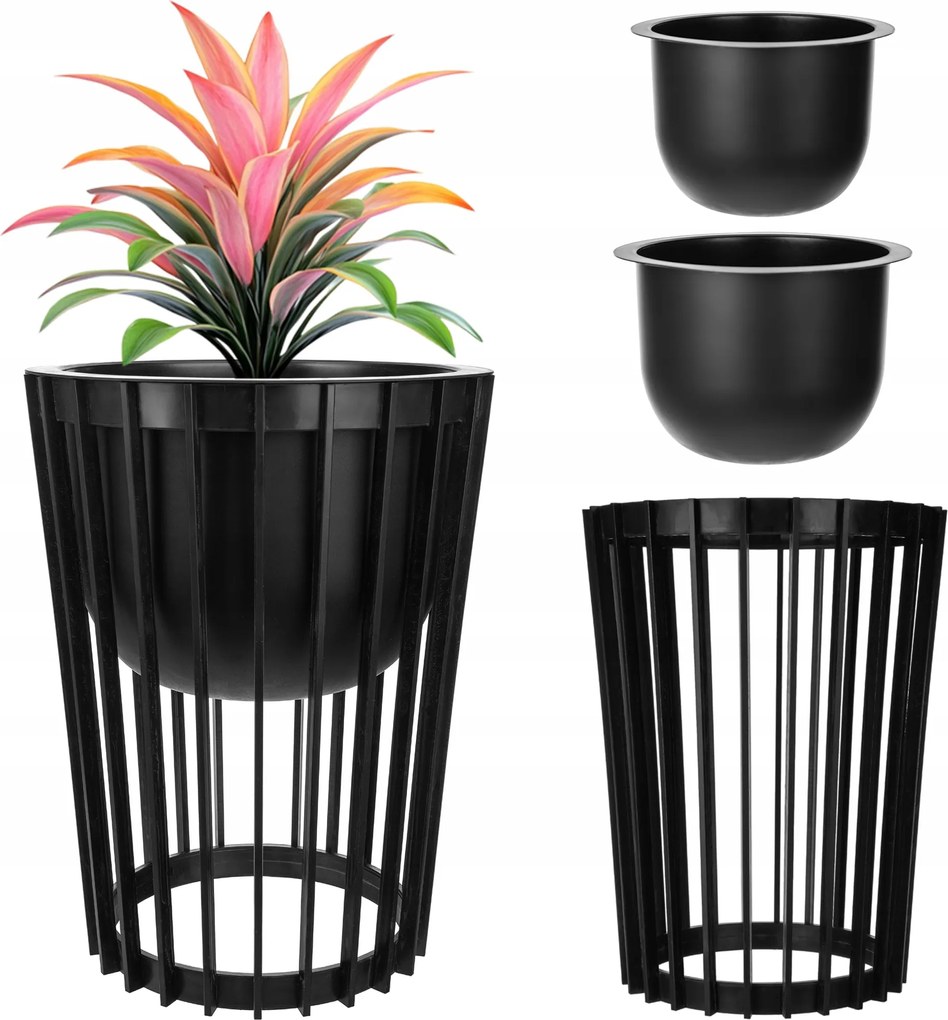 Virágágyás Álló Virágtartó Állvány Loft Kétoldalas Fekete 53,5 cm 2x Utántöltő